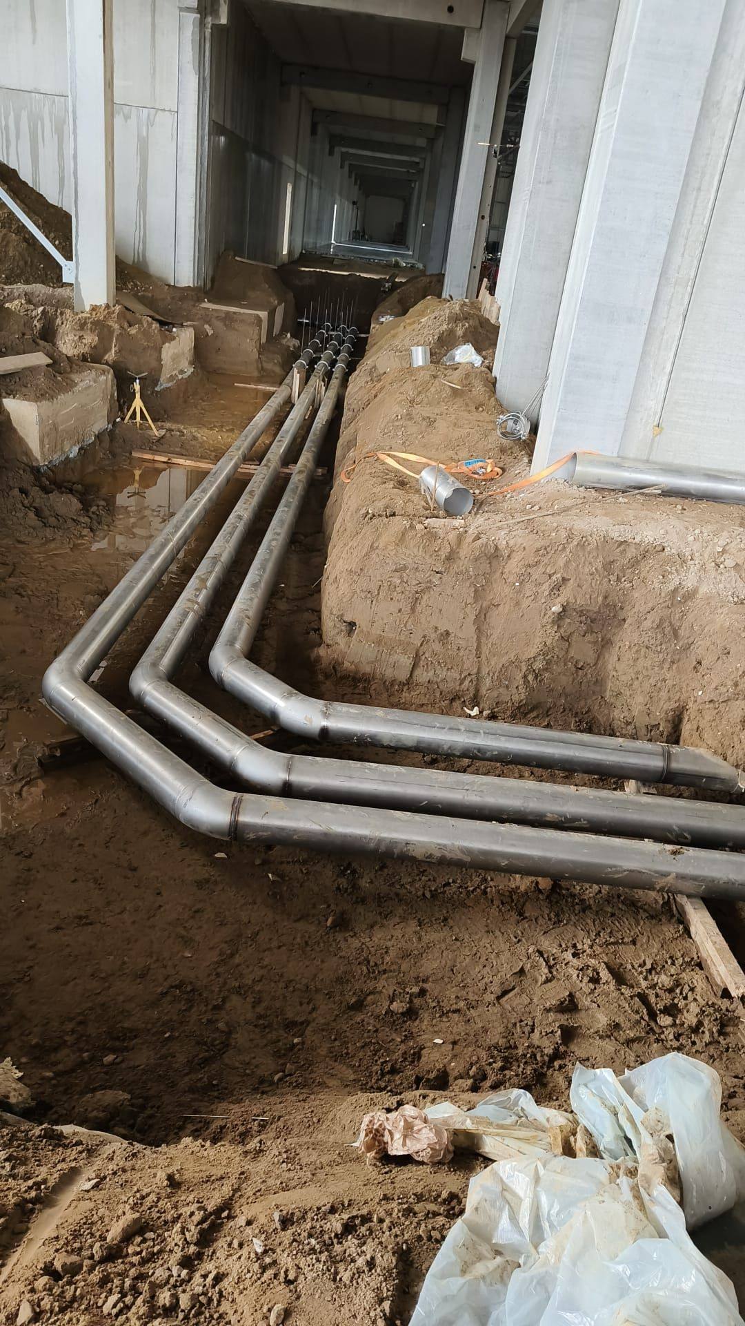 RVS procesriolering tot Ø219 mm met bochten richting de centrale verzamelput